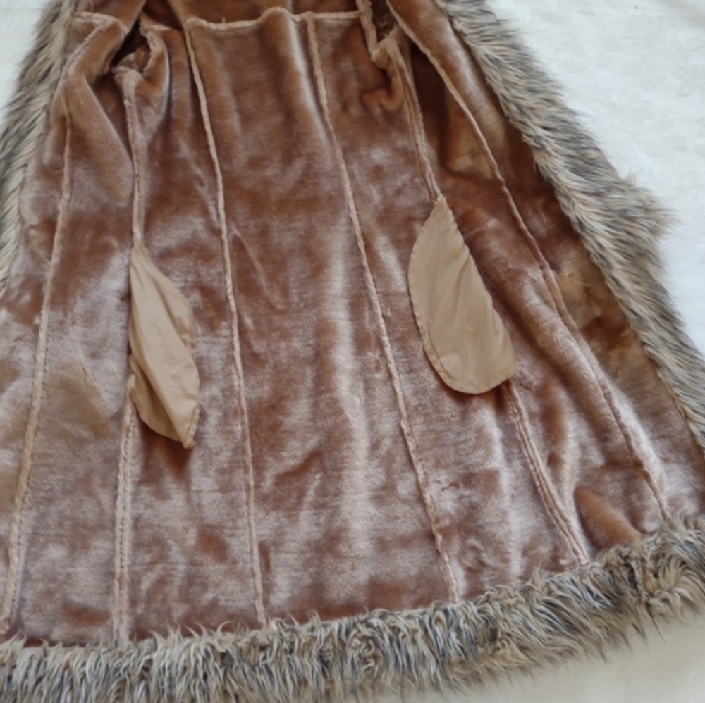 Penny Lane long coat faux fur trim faux shearling Faux Suede Hooded Vintage - Picture 3 of 13
